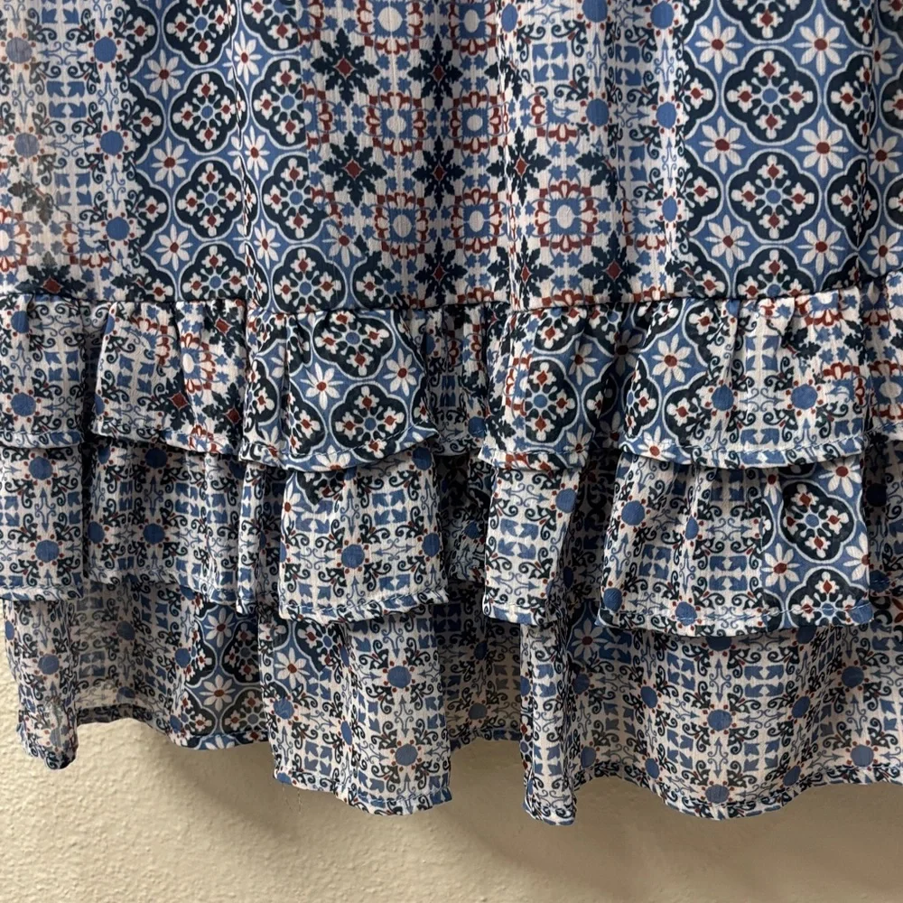 Aqua Patterned Ruffle Dress - Picture 6 of 7